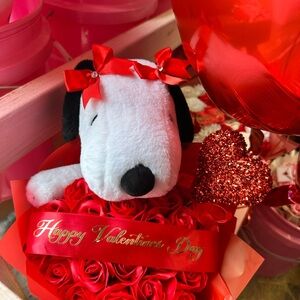 Valentine's Day Snoopy Plush with Red Roses